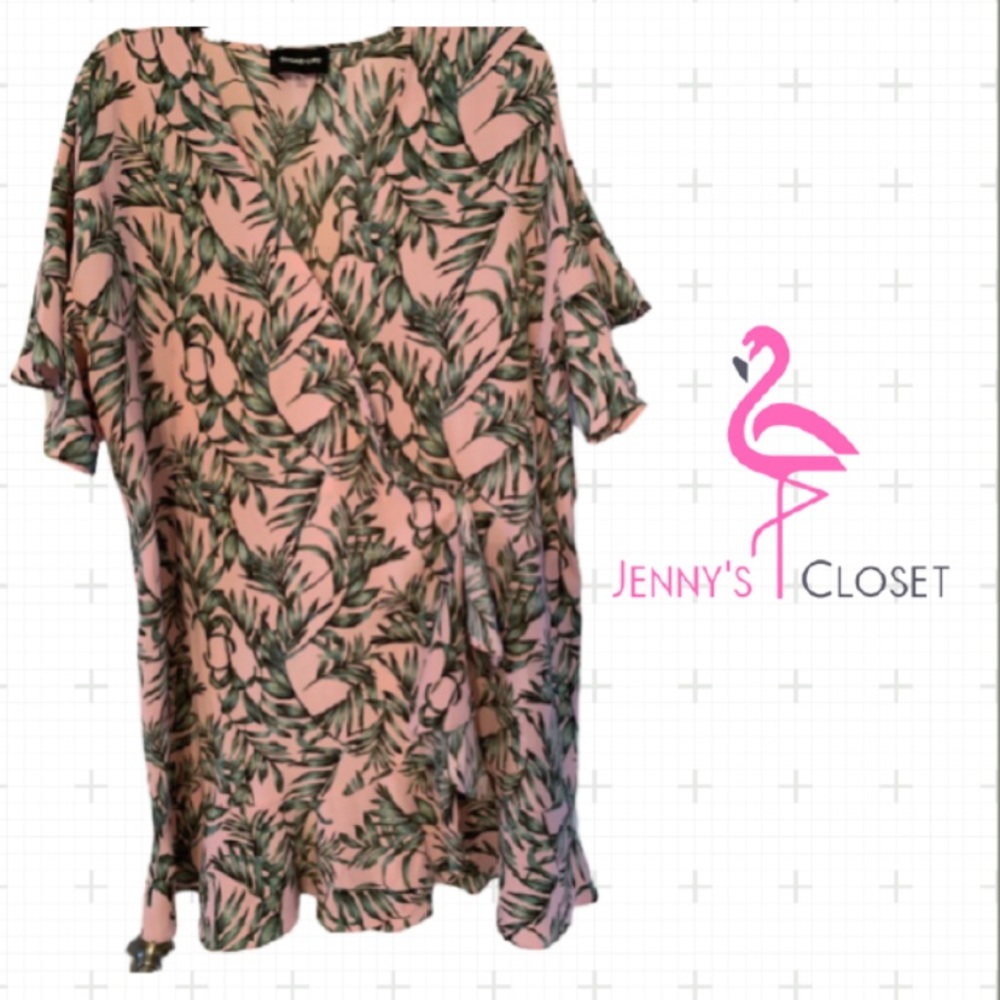 Sugar & Lips, Size Large, Pink with Green Floral Wrap Dress - Picture 1 of 5